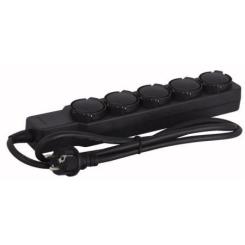 Kunststoff-5-fach-Steckdosenleiste mit 1,5m Gummileitung, schwarz 